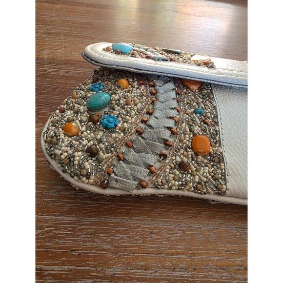 Mary Frances Clutch Womens Medium Ivory Turquoise Stones Boho Southwestern Chic - Picture 4 of 10